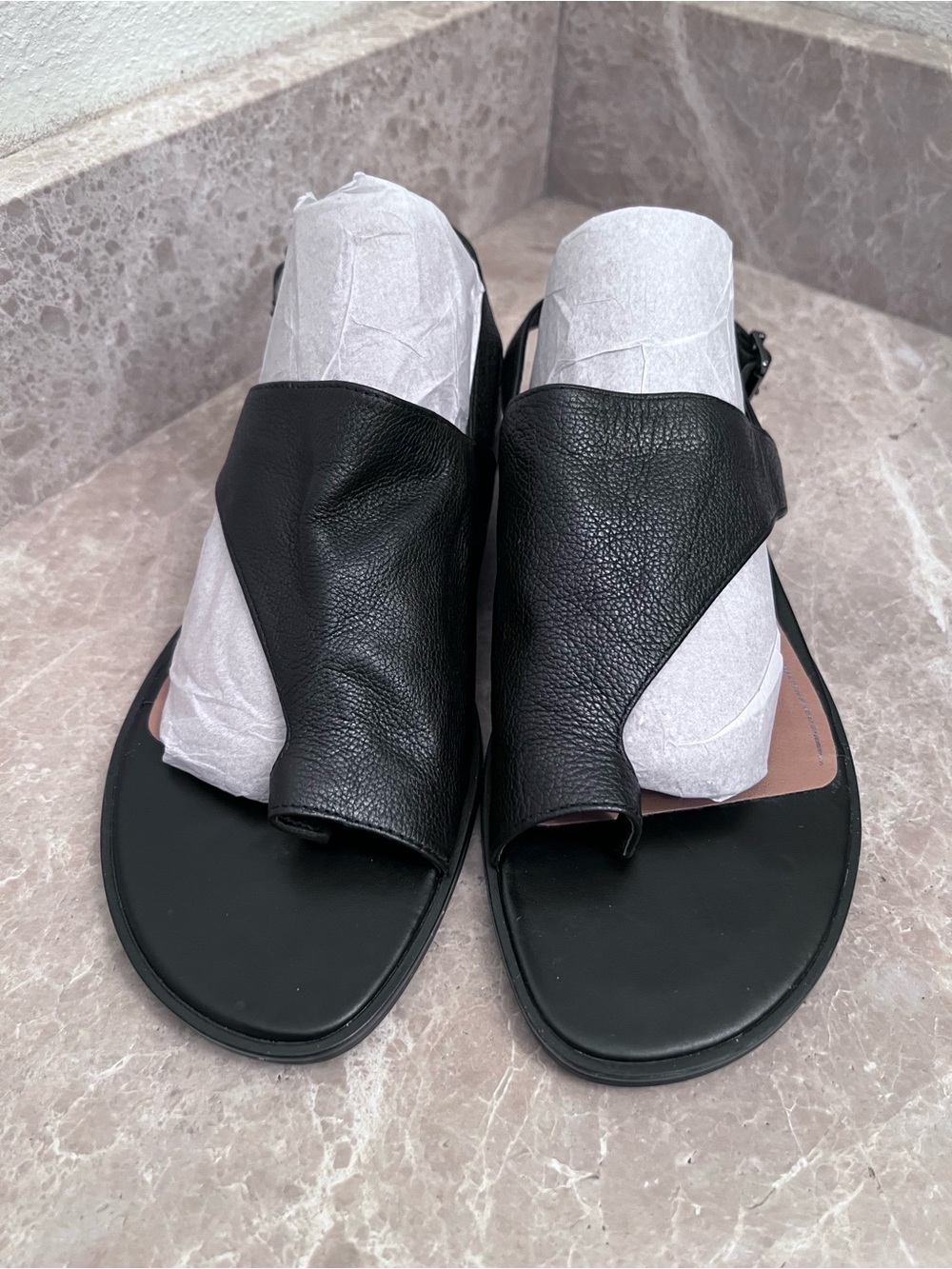 Vionic Black Leather Wrap Toe Slide Sandals